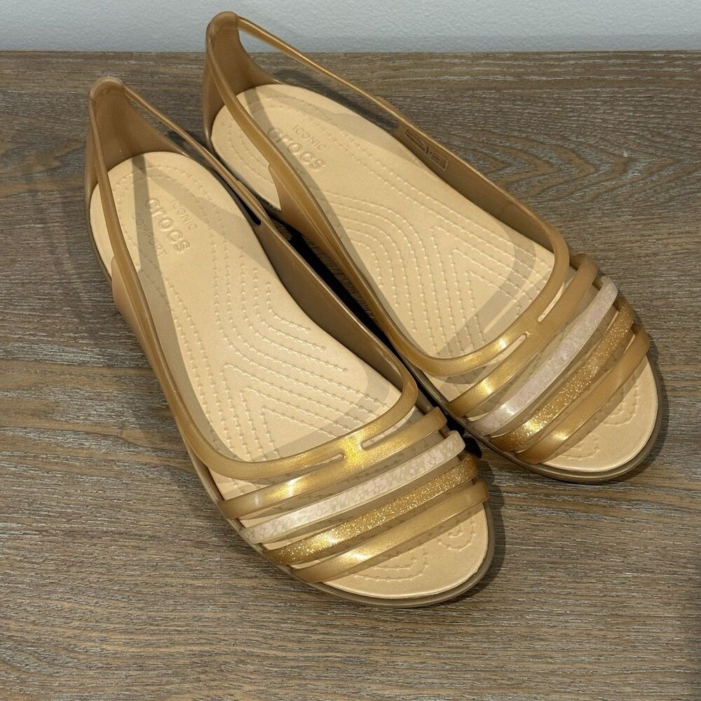 Crocs Sandals Sz 9 Isabella Strappy Jelly Bronze Gold Comfort Huarache Slip On